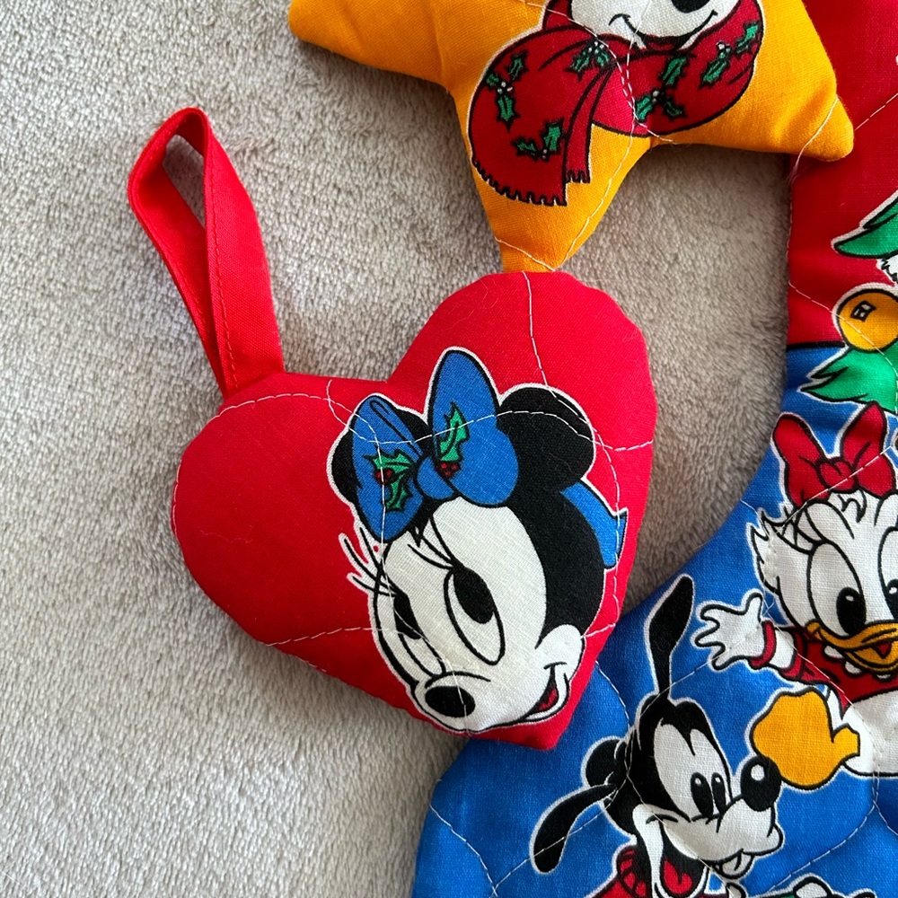 90’s Vintage Baby Disney Red and Blue Christmas Stocking with Ornaments - Picture 3 of 7